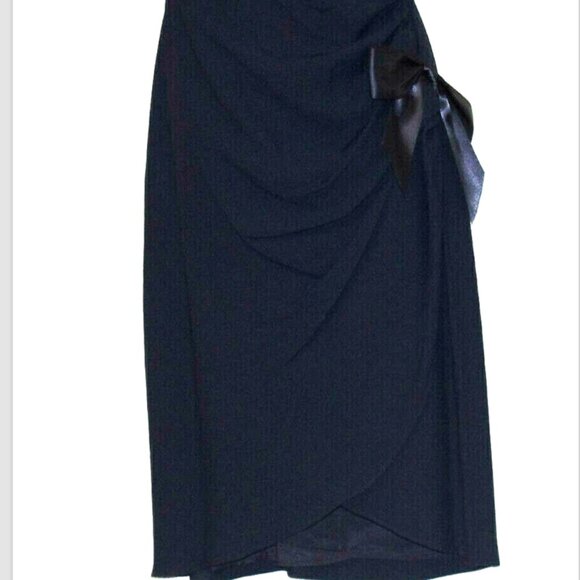 Jeri New York Saks Fifth Avenue Black Asymmetrical Bow Shoulder Dress 4 - Picture 2 of 5